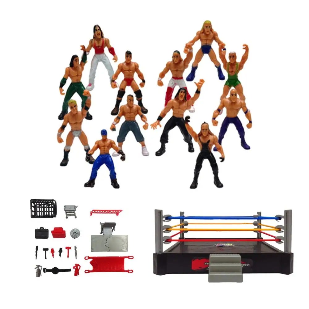 Professional Wrestling Playset Toys with Ring & Accessories - 12 Mini Figures for Boys & Girls Gifts